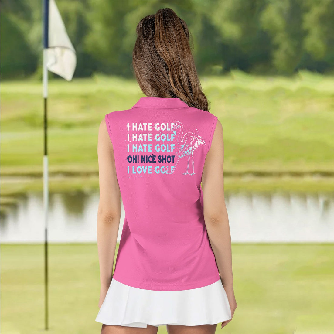 Addicted I Hate Golf Gradient Pink Flamingo Women Polo Shirt LVH090401