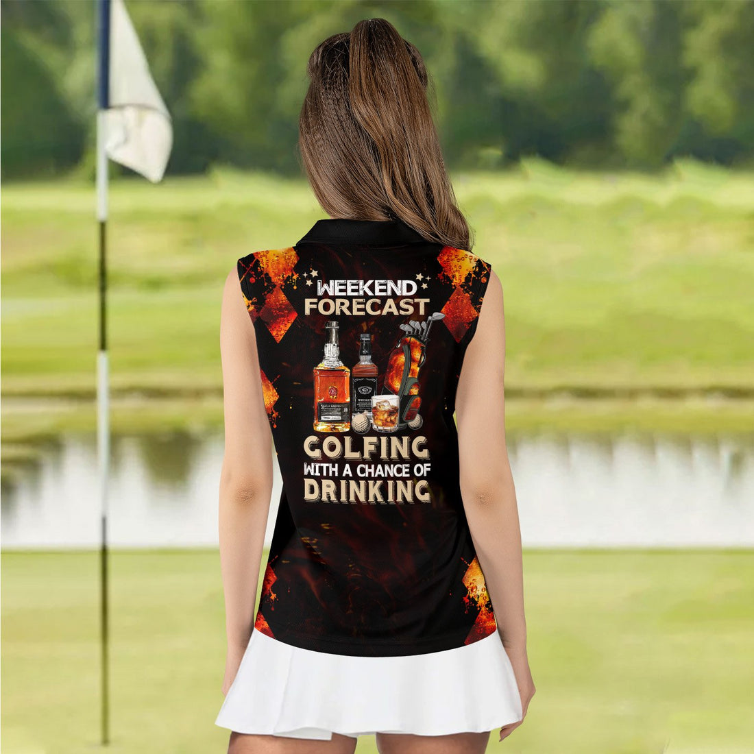 WEEKEND FORECAST GOLFING WITH A CHANCE OF DRINKING Whiskey WOMEN POLO SHIRT LVH120401