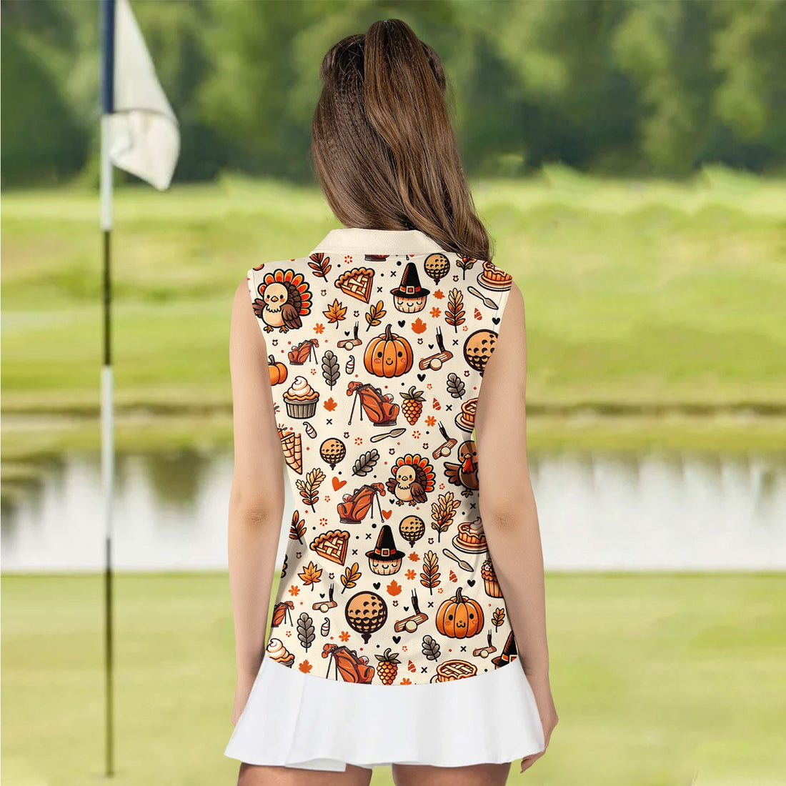 Thanksgiving Golf Pattern Women Polo Shirt LVH120601