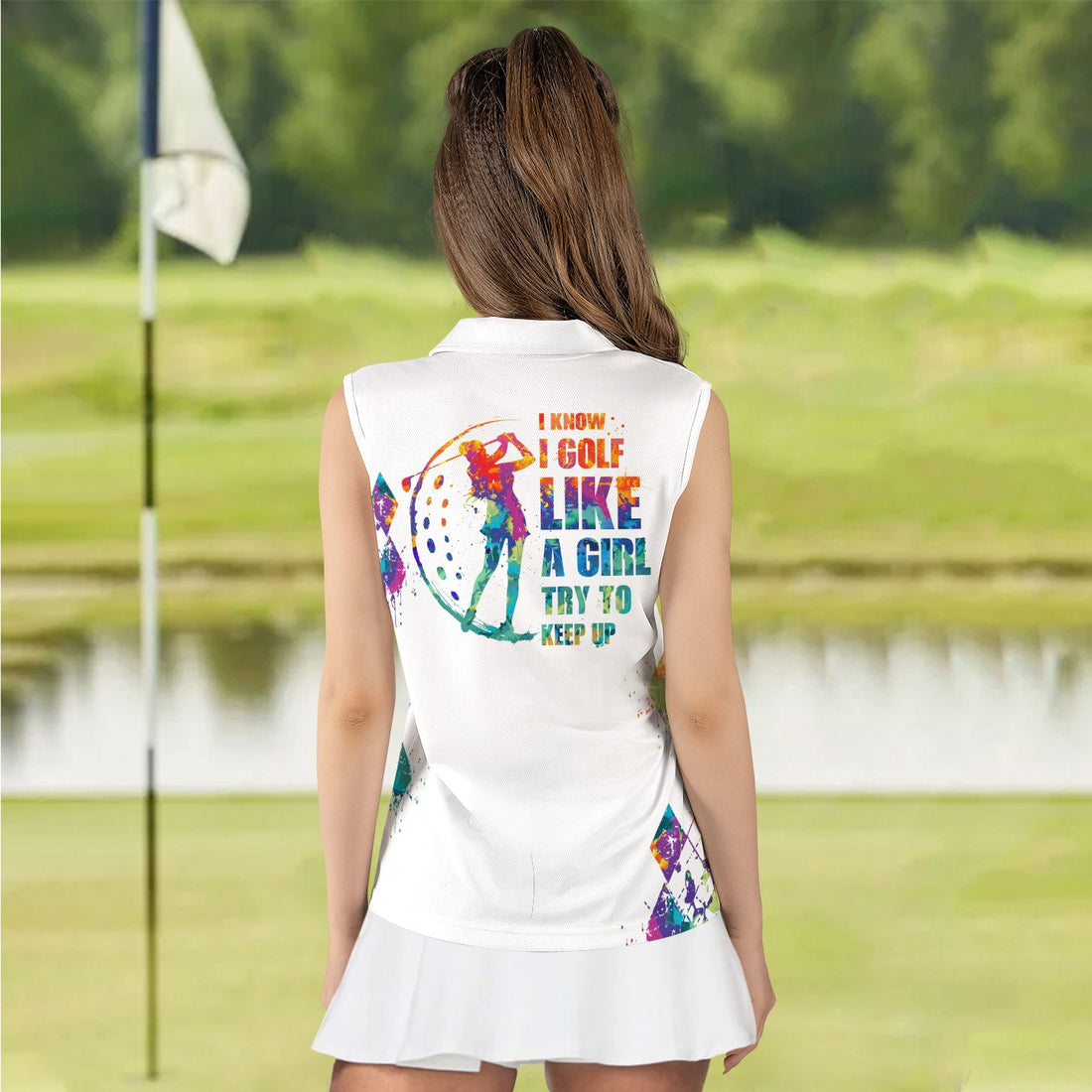 I KNOW I GOLF LIKE A GIRL WATERCOLOR WOMEN Polo Shirt LVH150501