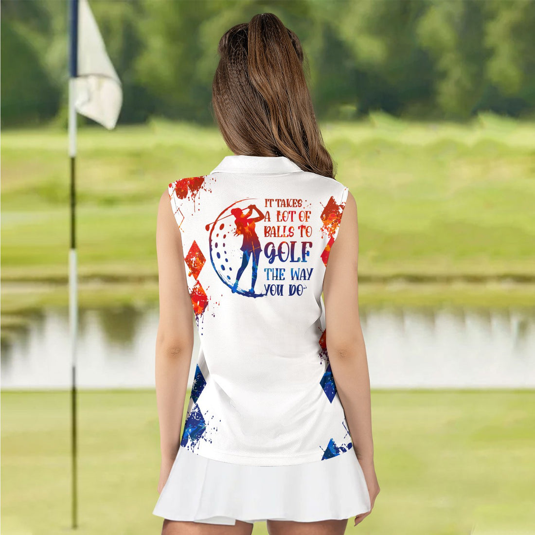 WATER COLOR IT TAKES A LOT OF BALLS TO GOLF THE WAY YOU DO RED AND BLUE WOMEN POLO SHIRT LVH160401