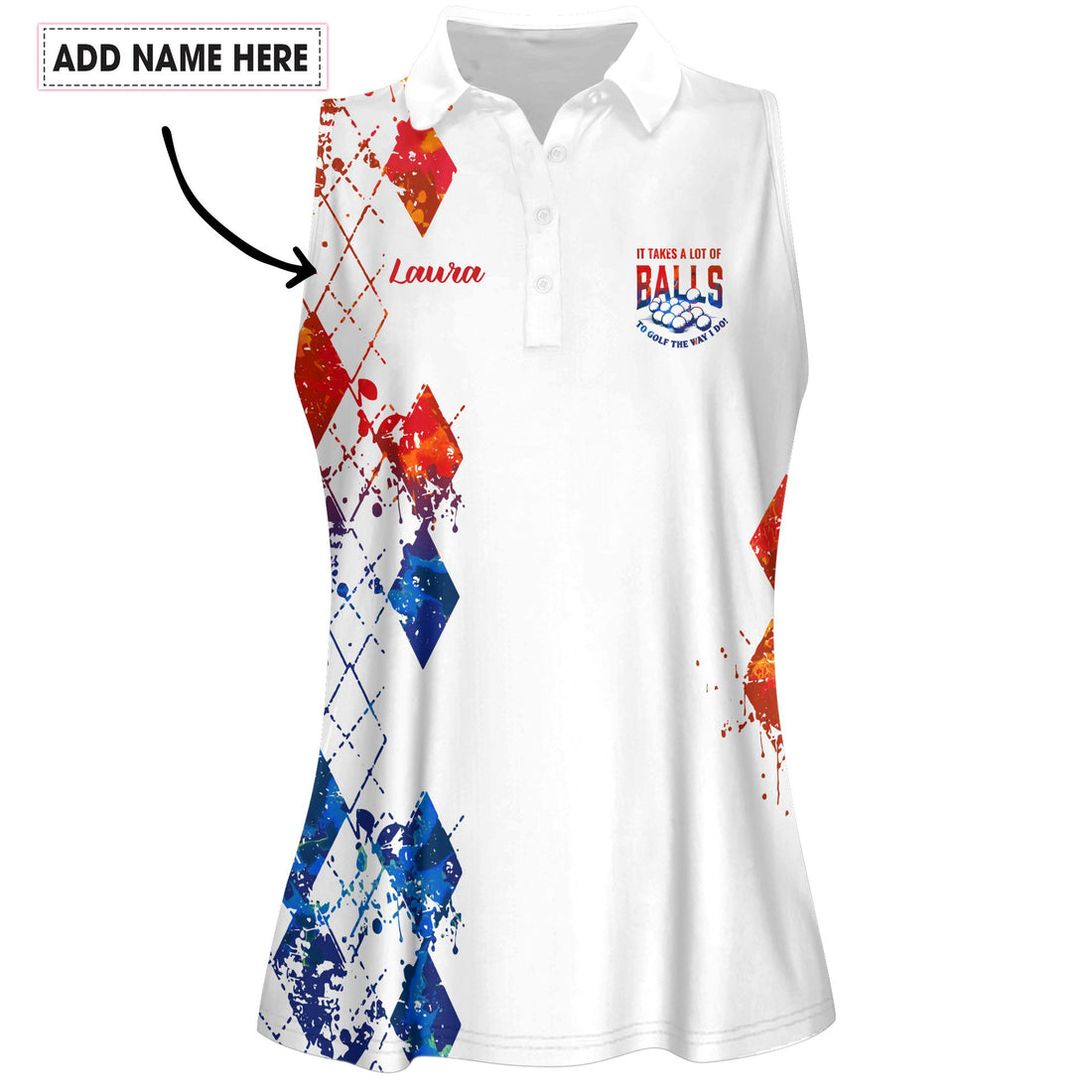 WATER COLOR IT TAKES A LOT OF BALLS TO GOLF THE WAY I DO RED AND BLUE WOMEN POLO SHIRT LVH170401