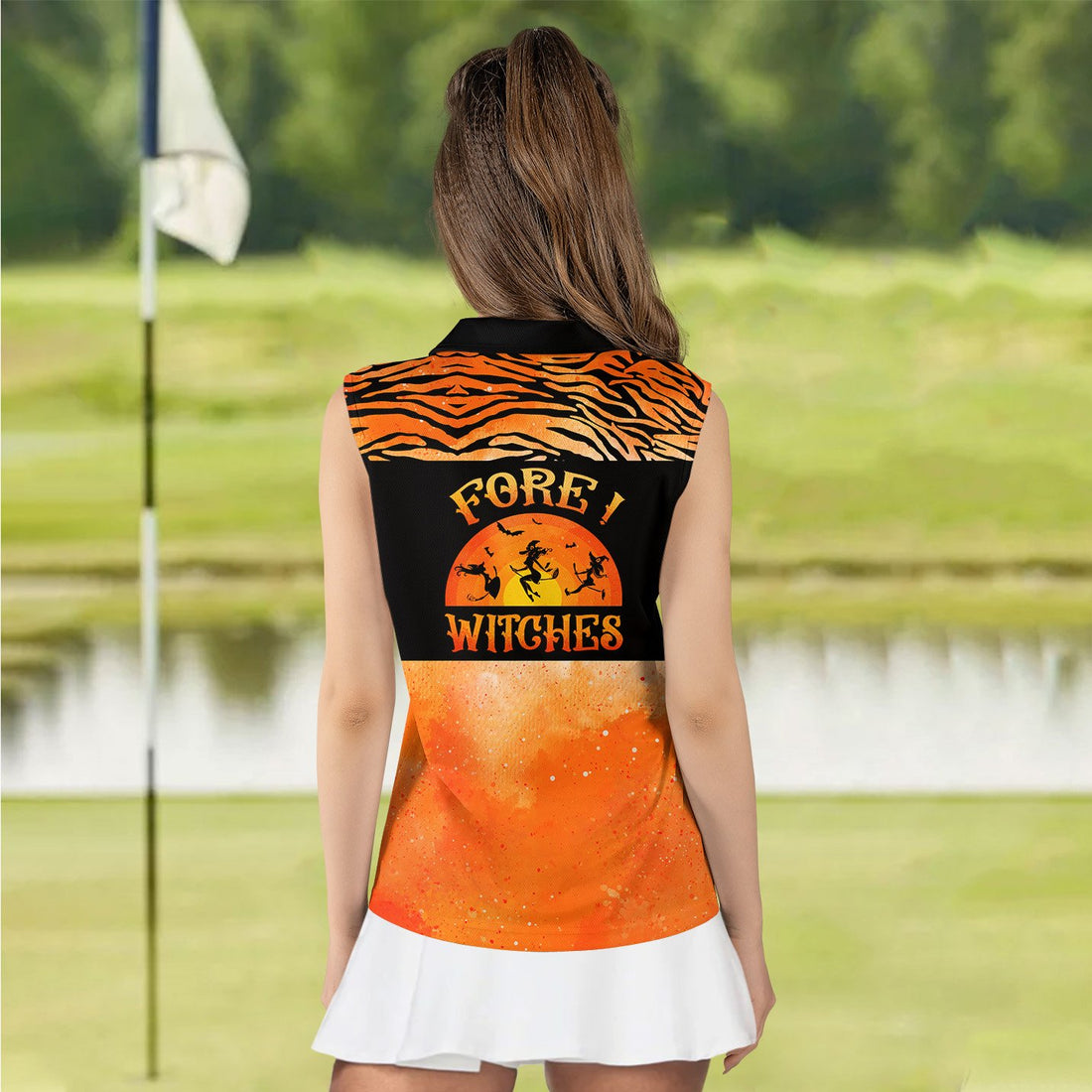 FORE ! WITCHES BLACK AND ORANGE HALLOWEEN WOMEN POLO SHIRT LVH210401