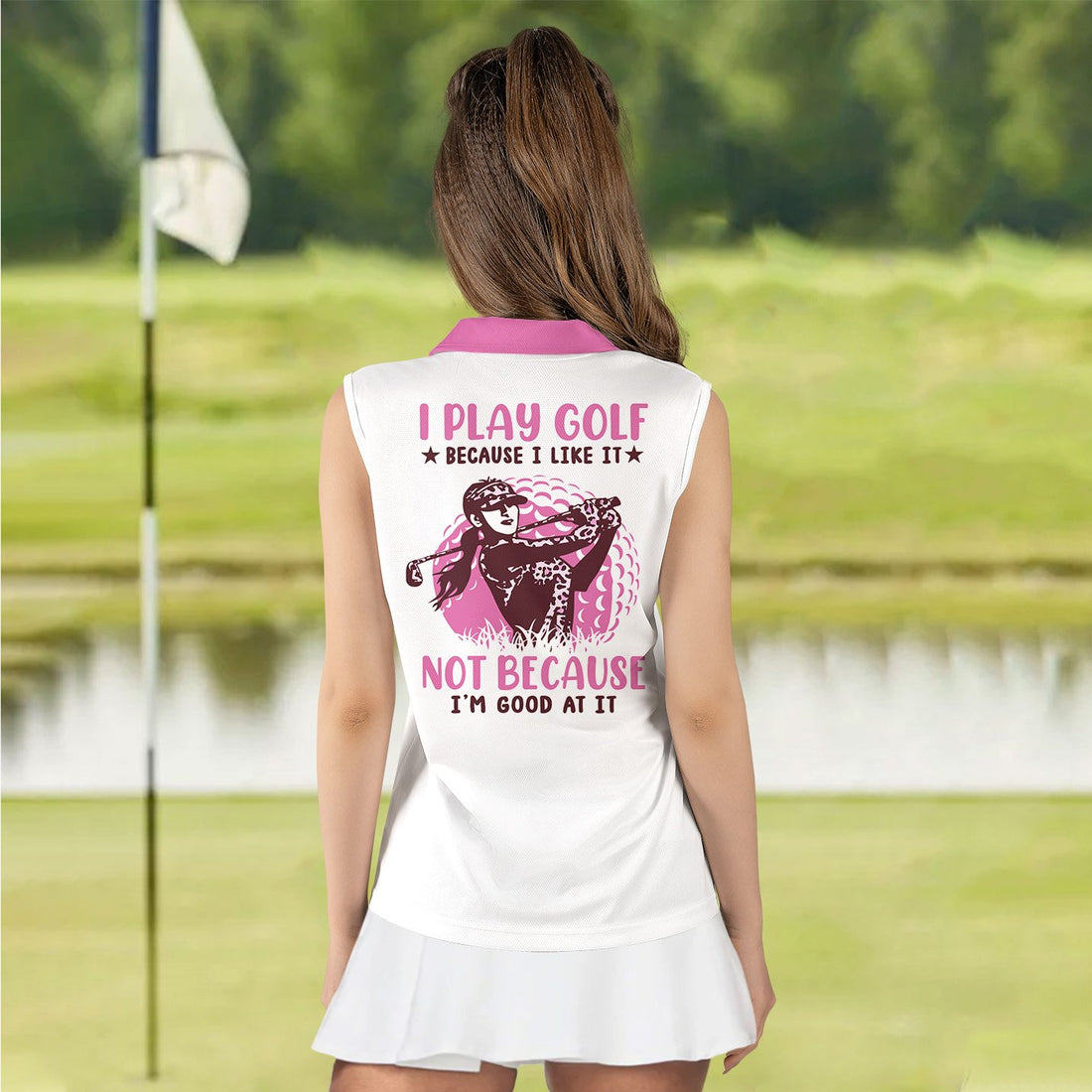 Pink Leopard I Play Golf Because I Like It  Not Because I'm Good At It Women Polo Shirt LVH240701