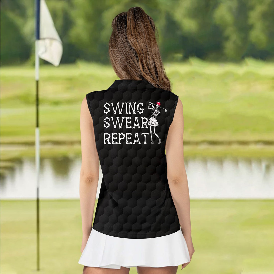 SWING SWEAR REPEAT AMERICAN FLAG GOLF SKELETON Women Polo Shirt LVH260401