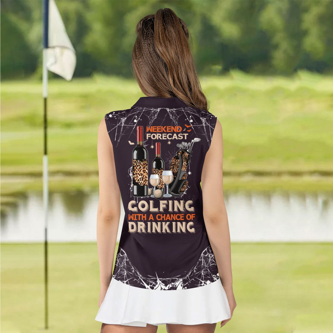 WEEKEND FORECAST GOLFING WITH A CHANCE OF DRINKING Halloween WOMEN POLO SHIRT LVH270401