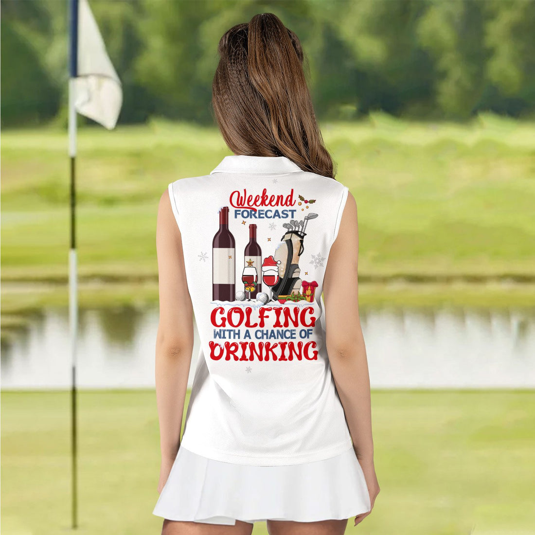 WEEKEND FORECAST GOLFING WITH A CHANCE OF DRINKING Christmas WOMEN POLO SHIRT LVH280401