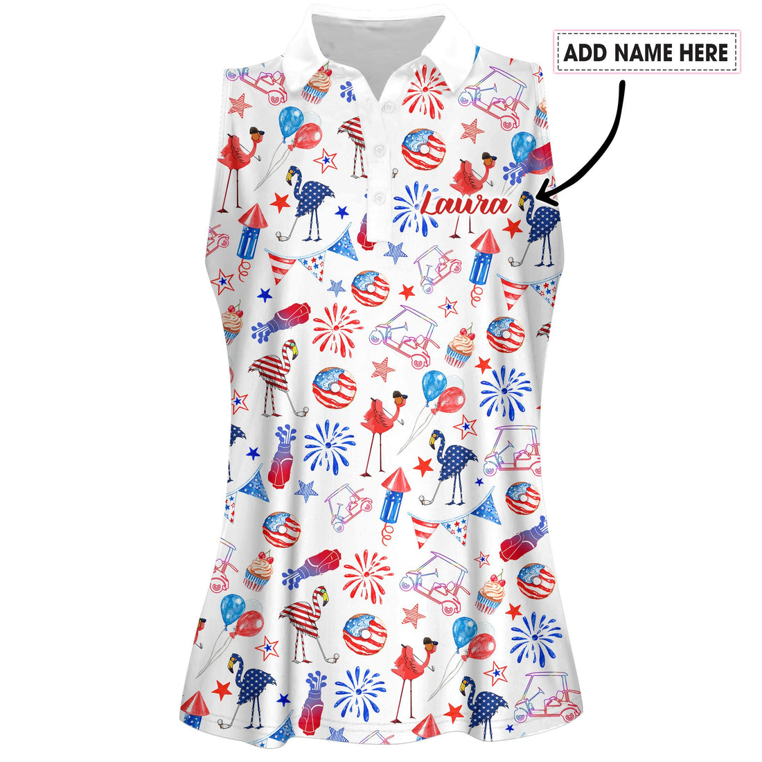 4th Of July Flamingo Pattern Women Polo Shirt LVH290301