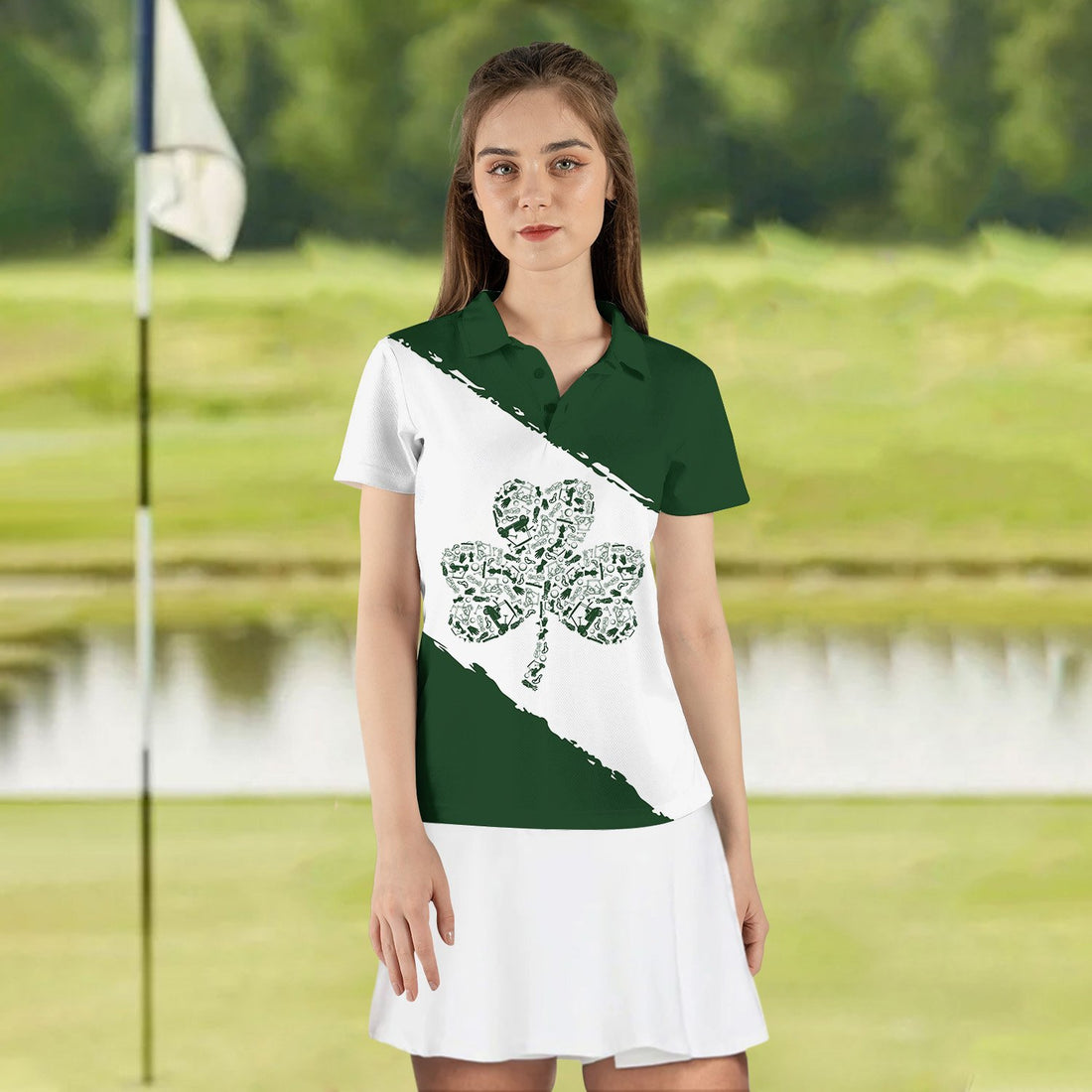 Shamrock Golf Pattern Women Polo Shirt LVH010701