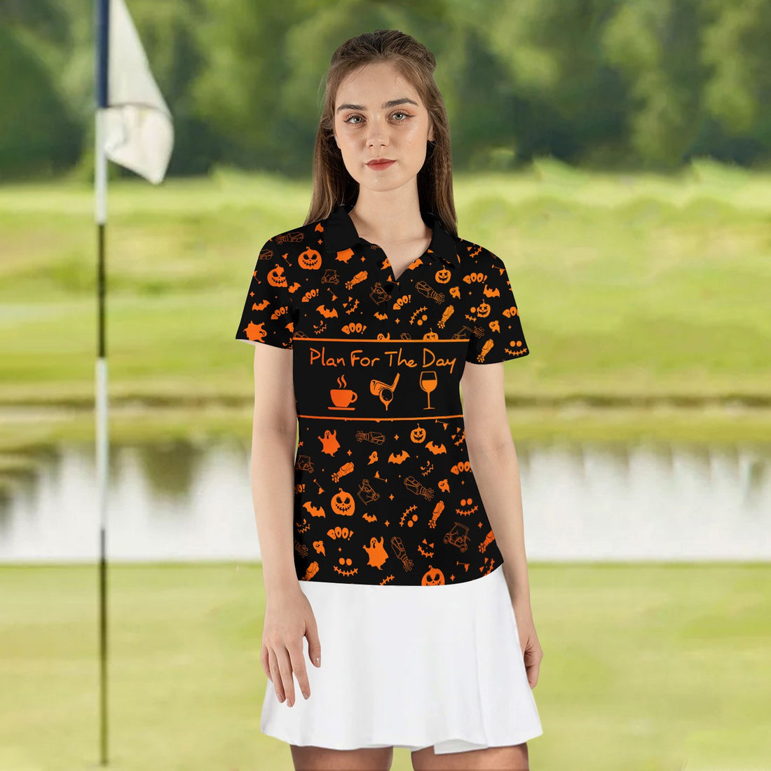 PLAN FOR THE DAY WINE Halloween Orange Women Polo Shirt LVH030501