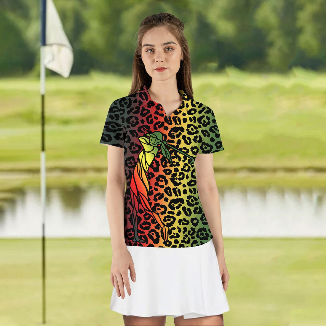 Leopard Gradient V2 Color Golf Pattern Women Polo Shirt LVH040701
