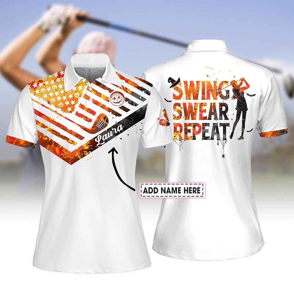 Water Color Swing Swear Repeat Halloween Women Polo Shirt LVH060501