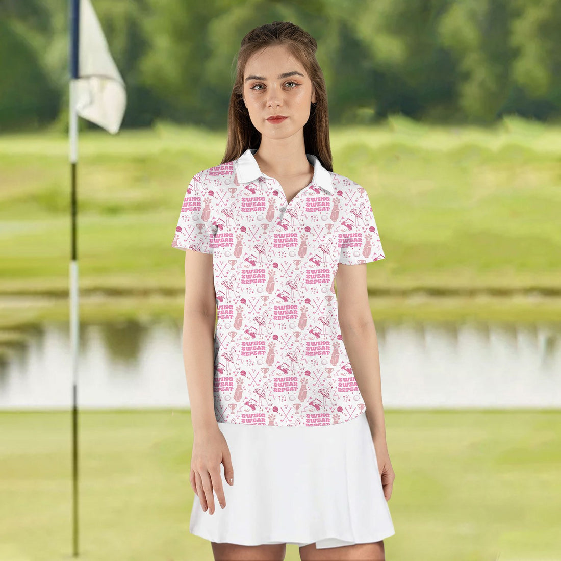 Swing Swear Repeat Pink Seamless Pattern Women Polo Shirt LVH080401