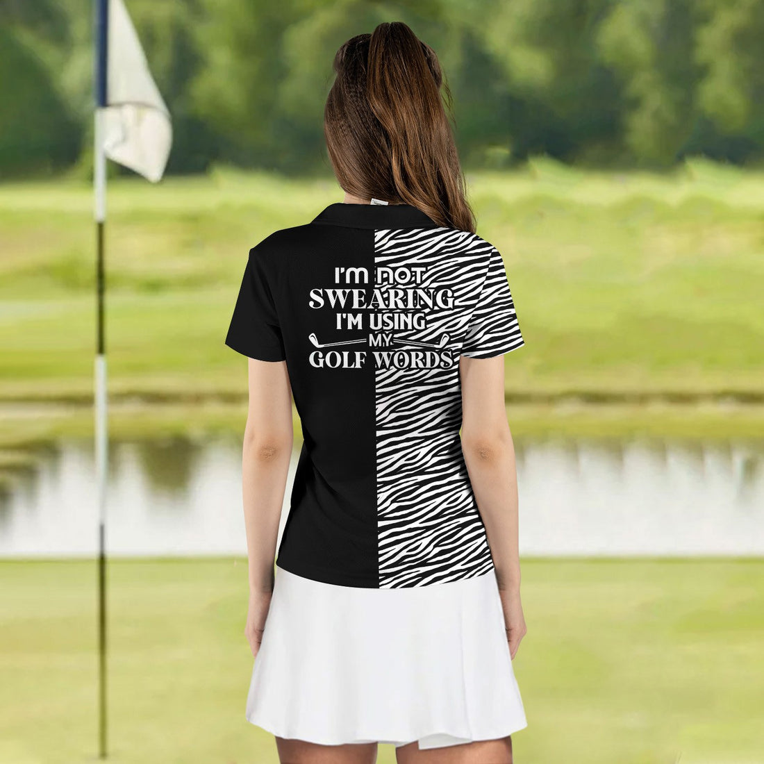 Zebra Pattern I'm Not Swearing I'm Using My Golf Words Women Polo Shirt LVH080601