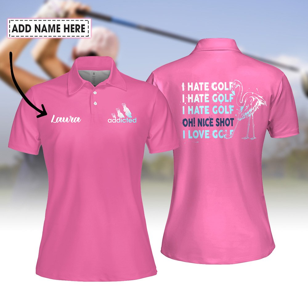 Addicted I Hate Golf Gradient Pink Flamingo Women Polo Shirt LVH090401