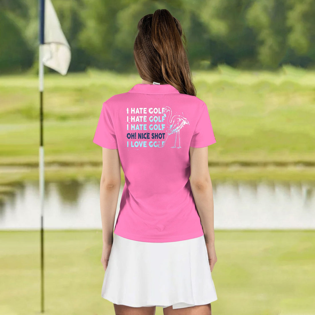 Addicted I Hate Golf Gradient Pink Flamingo Women Polo Shirt LVH090401