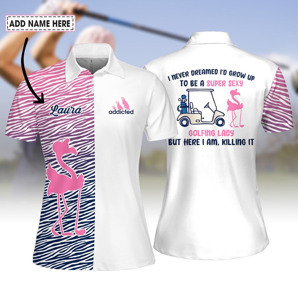 Super Sexy Golfing Lady Flamingo Zebra Women Golf Polo Shirt LVH110601