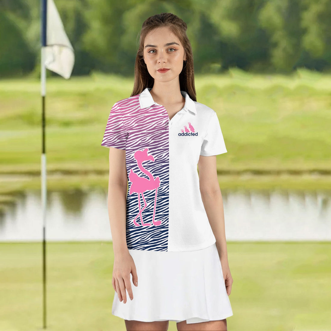 Super Sexy Golfing Lady Flamingo Zebra Women Golf Polo Shirt LVH110601