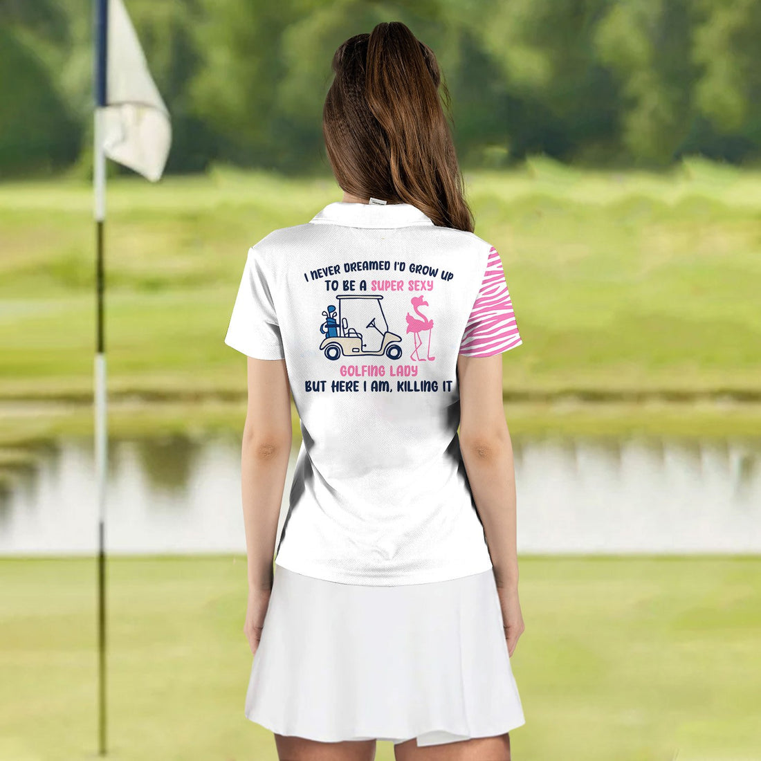 Super Sexy Golfing Lady Flamingo Zebra Women Golf Polo Shirt LVH110601