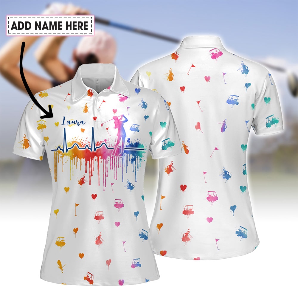 Women Golf Heart Beat Water Color Women Polo Shirt LVH120101