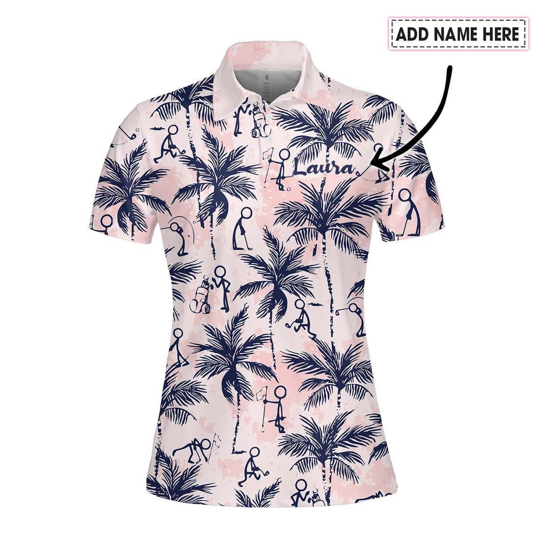 Funny Golf Stick Figures Pink Palm Tree Women Polo Shirt LVH120201