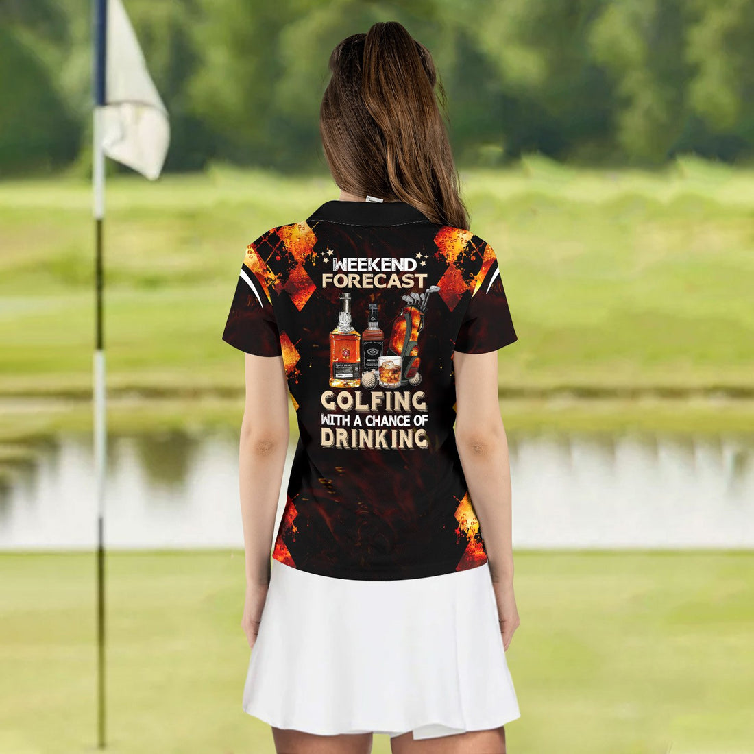 WEEKEND FORECAST GOLFING WITH A CHANCE OF DRINKING Whiskey WOMEN POLO SHIRT LVH120401