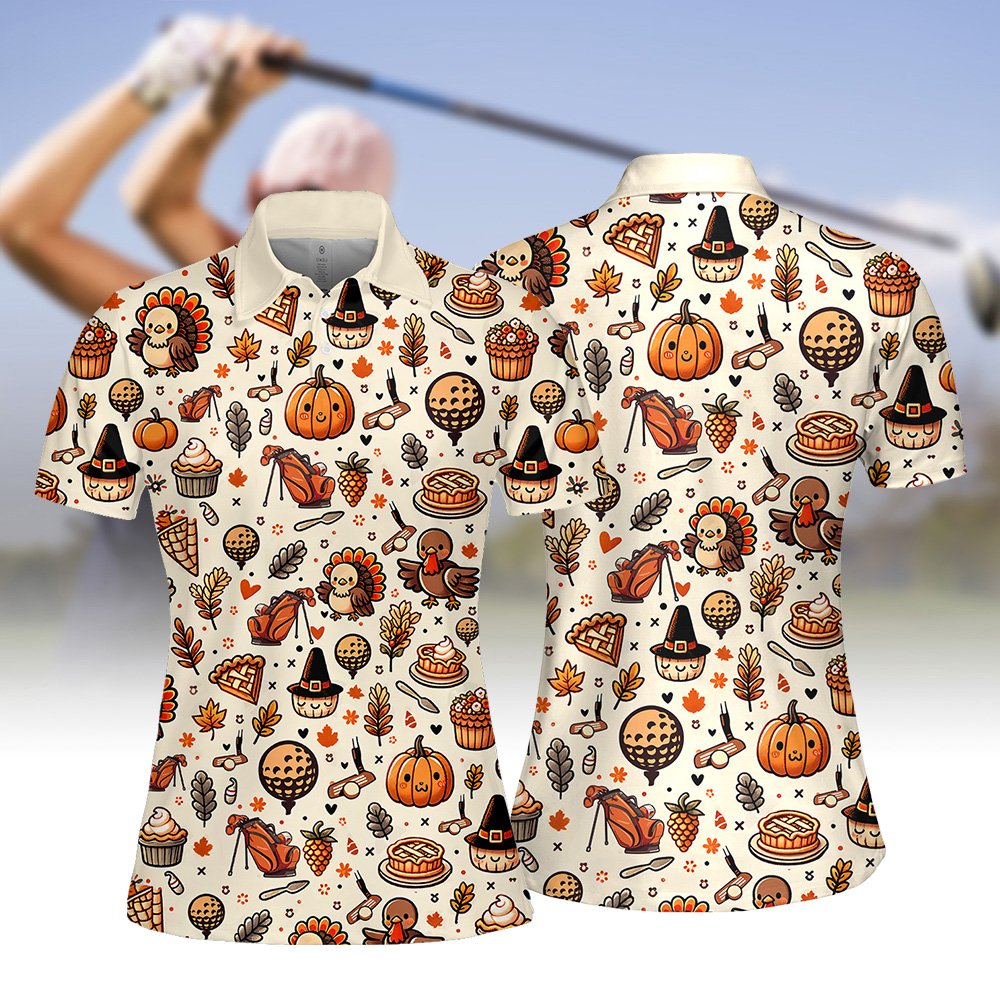 Thanksgiving Golf Pattern Women Polo Shirt LVH120601