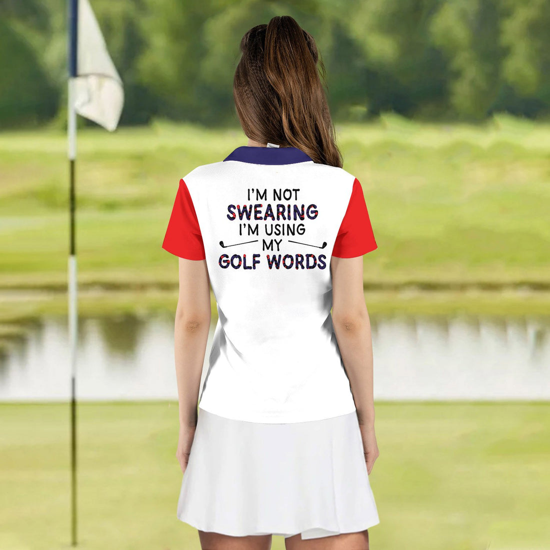 I'M NOT SWEARING I'M USING MY GOLF WORDS RED AND BLUE WOMEN POLO SHIRT LVH140401