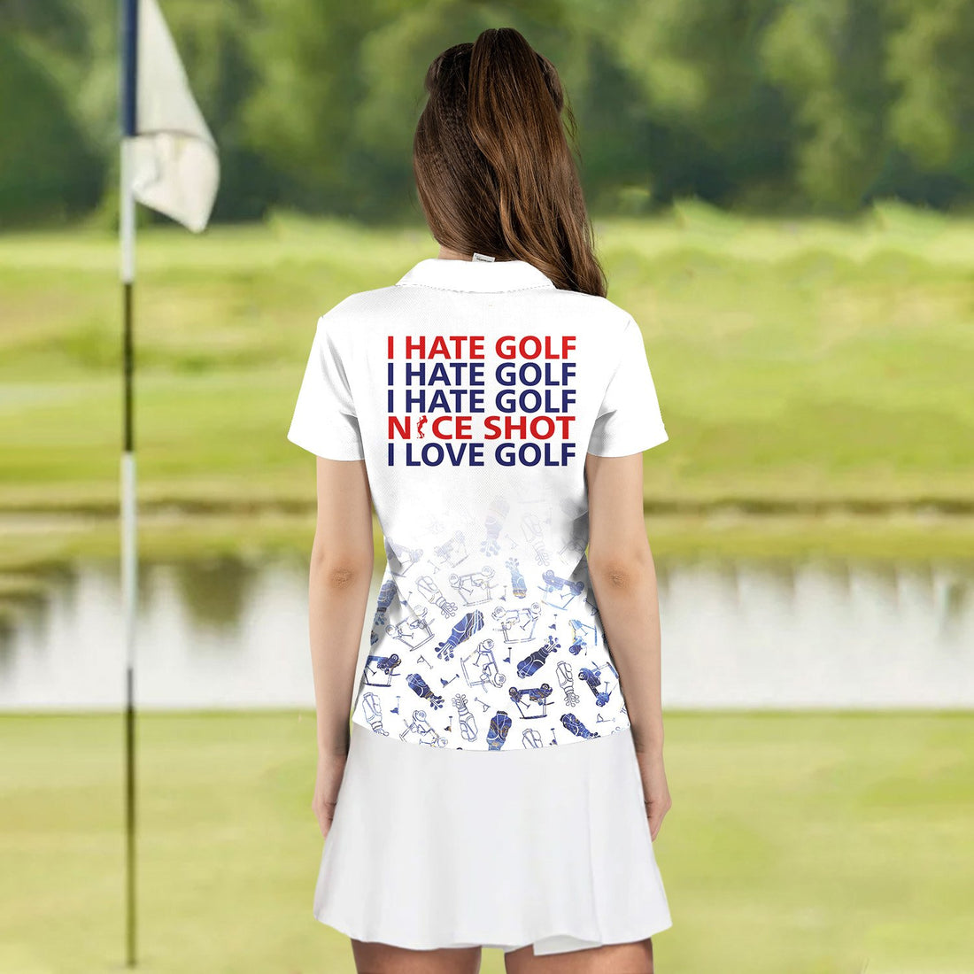 I HATE GOLF BLUE GOLF PATTERN WOMEN POLO SHIRT LVH150401