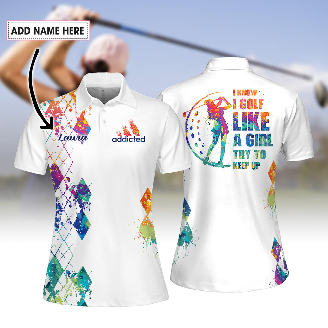 I KNOW I GOLF LIKE A GIRL WATERCOLOR WOMEN Polo Shirt LVH150501