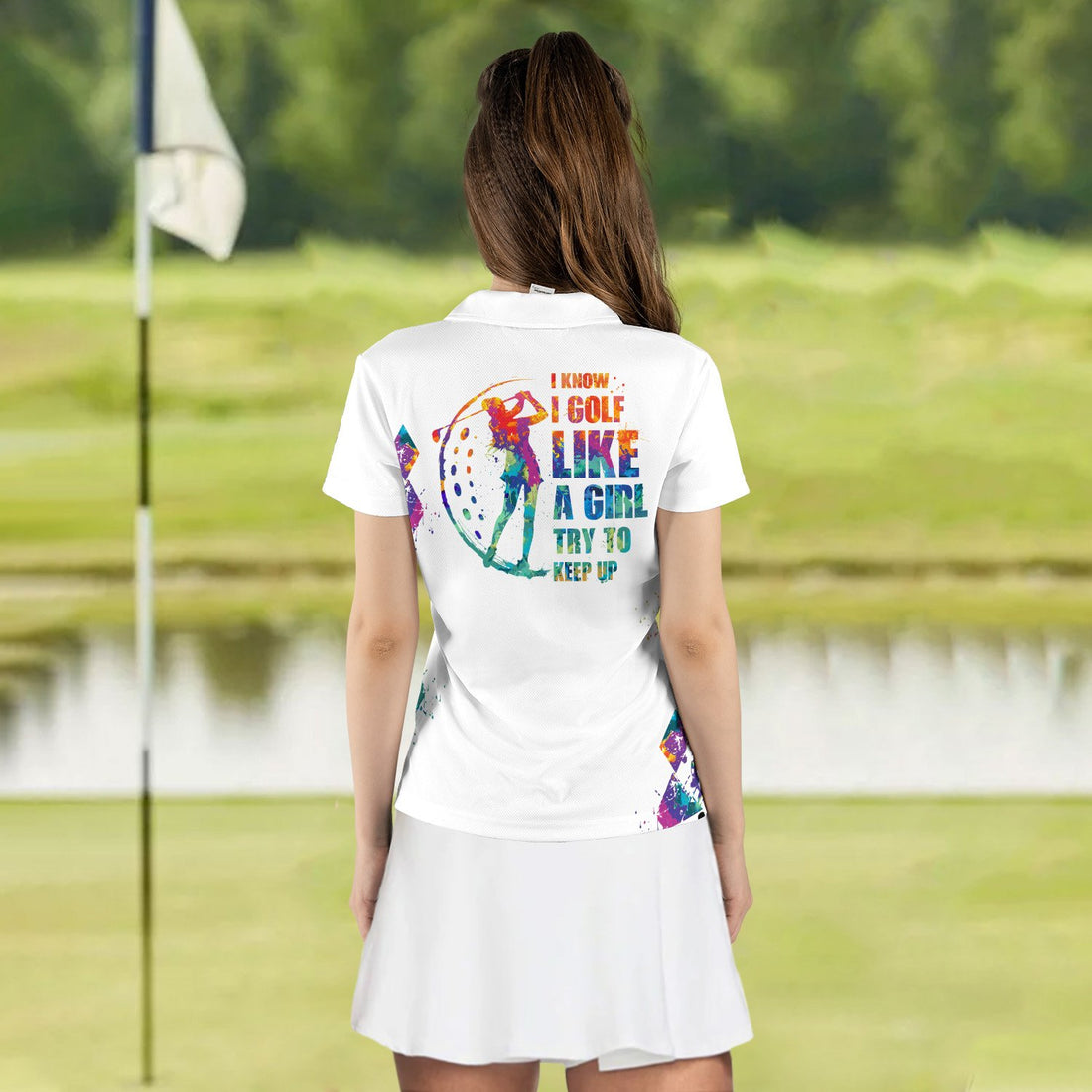 I KNOW I GOLF LIKE A GIRL WATERCOLOR WOMEN Polo Shirt LVH150501