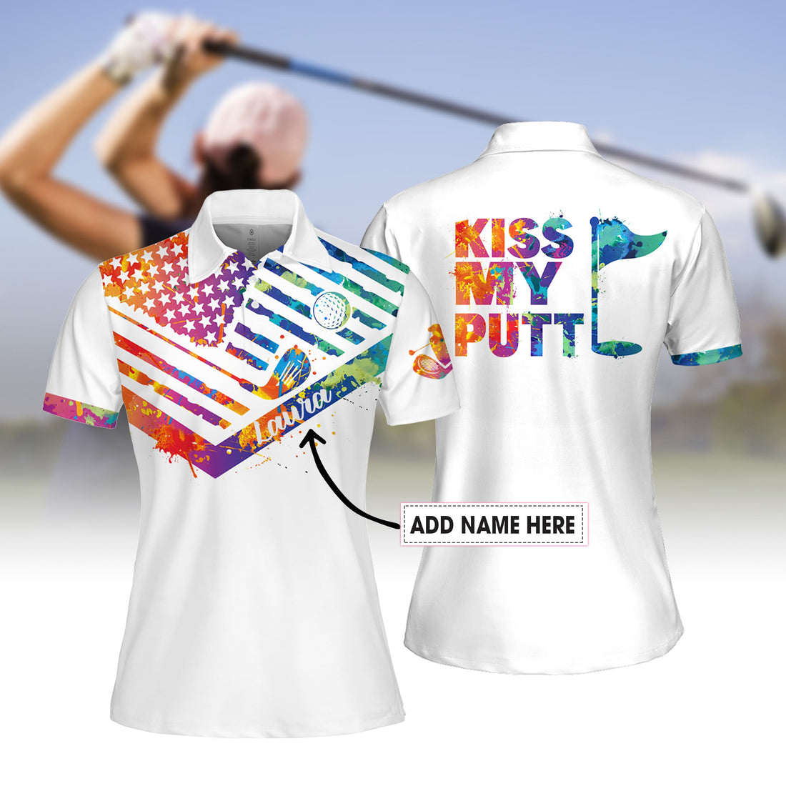 Kiss My Putt Watercolor Women Polo Shirt LVH180301