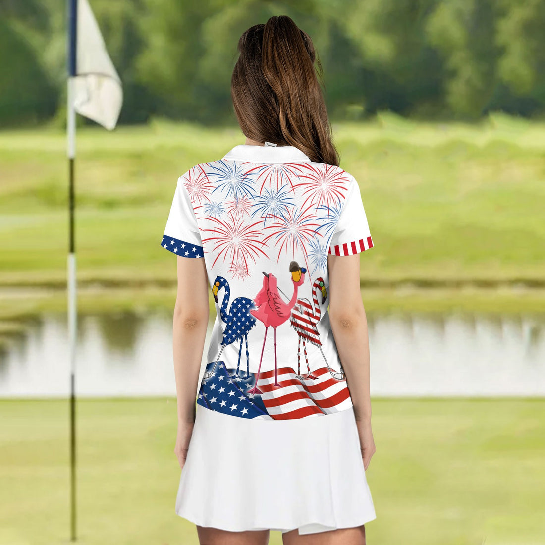 4th Of July Patriotic Funny Flamingo Women Polo Shirt LVH200101