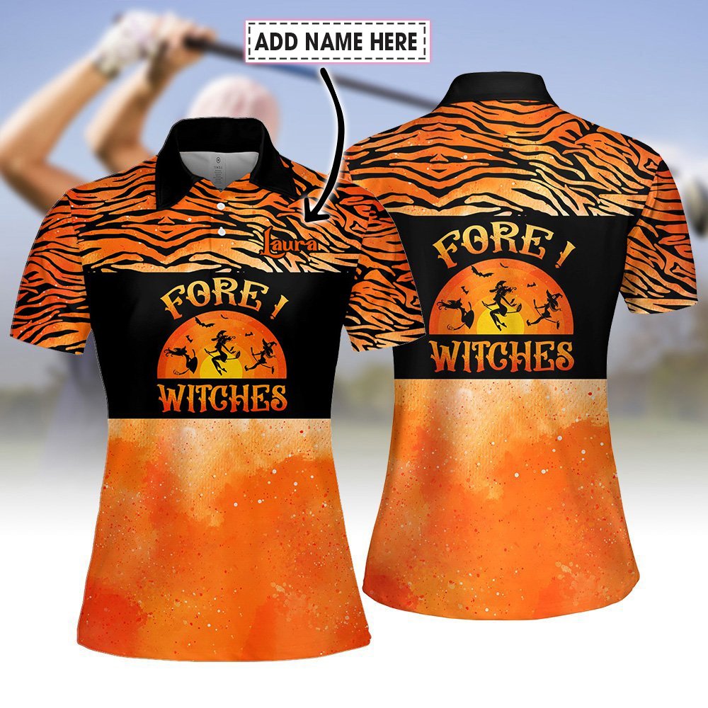 FORE ! WITCHES BLACK AND ORANGE HALLOWEEN WOMEN POLO SHIRT LVH210401