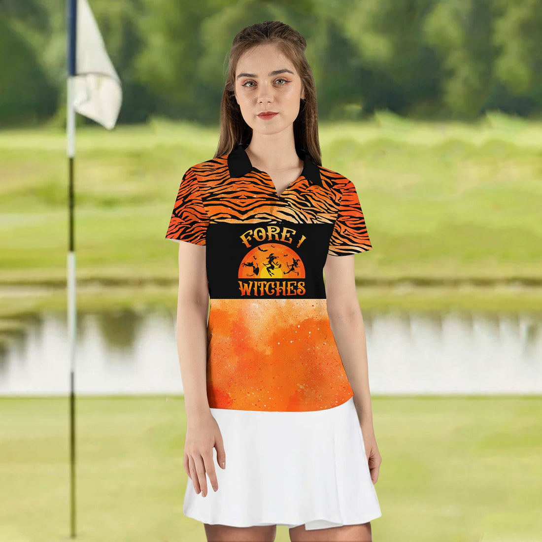 FORE ! WITCHES BLACK AND ORANGE HALLOWEEN WOMEN POLO SHIRT LVH210401