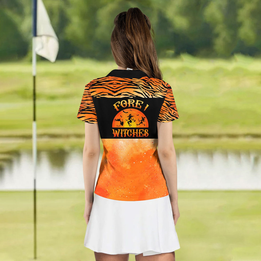 FORE ! WITCHES BLACK AND ORANGE HALLOWEEN WOMEN POLO SHIRT LVH210401