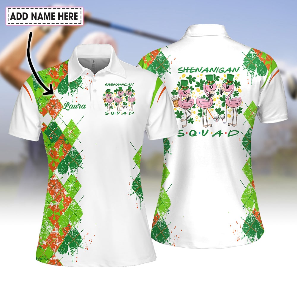 Argyle Shenanigan Squad Flamingo ST Patrick's Day Women Polo Shirt LVH230601