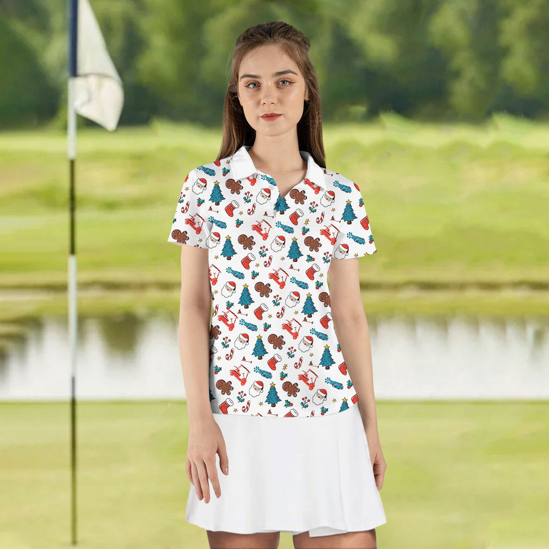 Christmas Golf Seamless Pattern Women Polo Shirt LVH240401