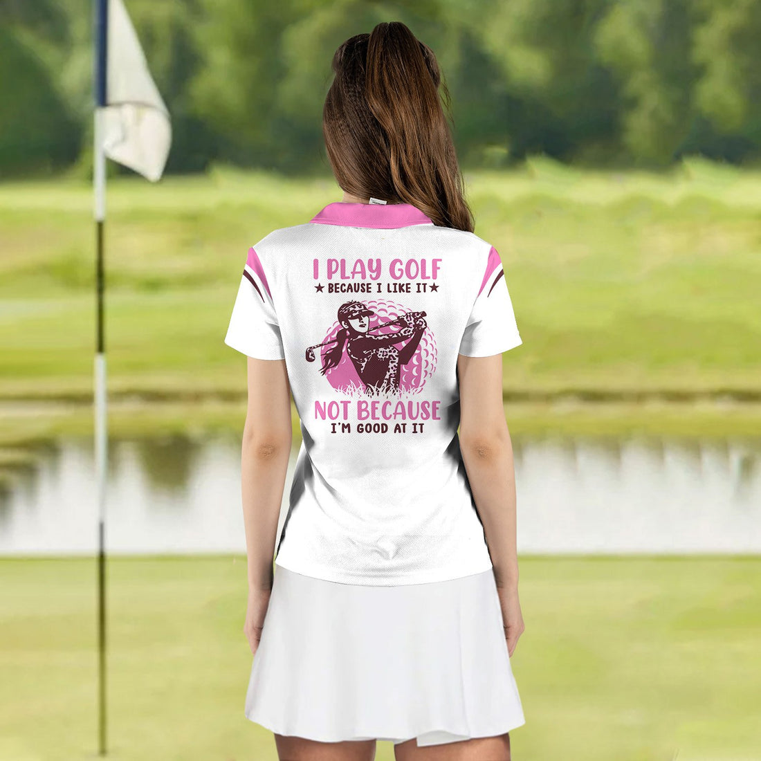 Pink Leopard I Play Golf Because I Like It  Not Because I'm Good At It Women Polo Shirt LVH240701