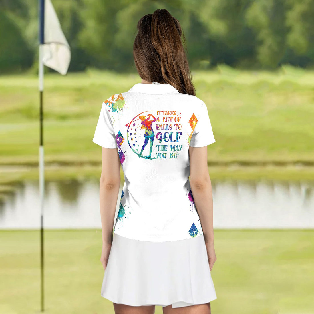 Water Color It Takes A Lot Of Balls To Golf The Way I Do Women Polo Shirt LVH250301