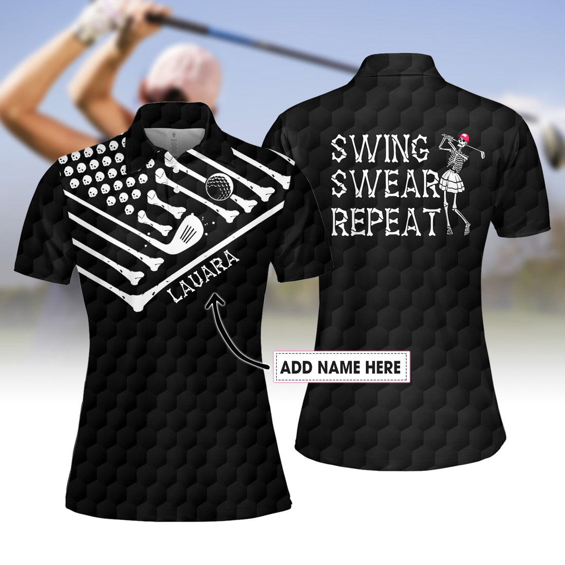 SWING SWEAR REPEAT AMERICAN FLAG GOLF SKELETON Women Polo Shirt LVH260401