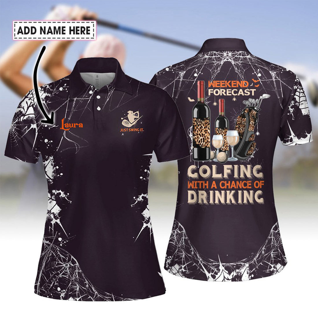 WEEKEND FORECAST GOLFING WITH A CHANCE OF DRINKING Halloween WOMEN POLO SHIRT LVH270401