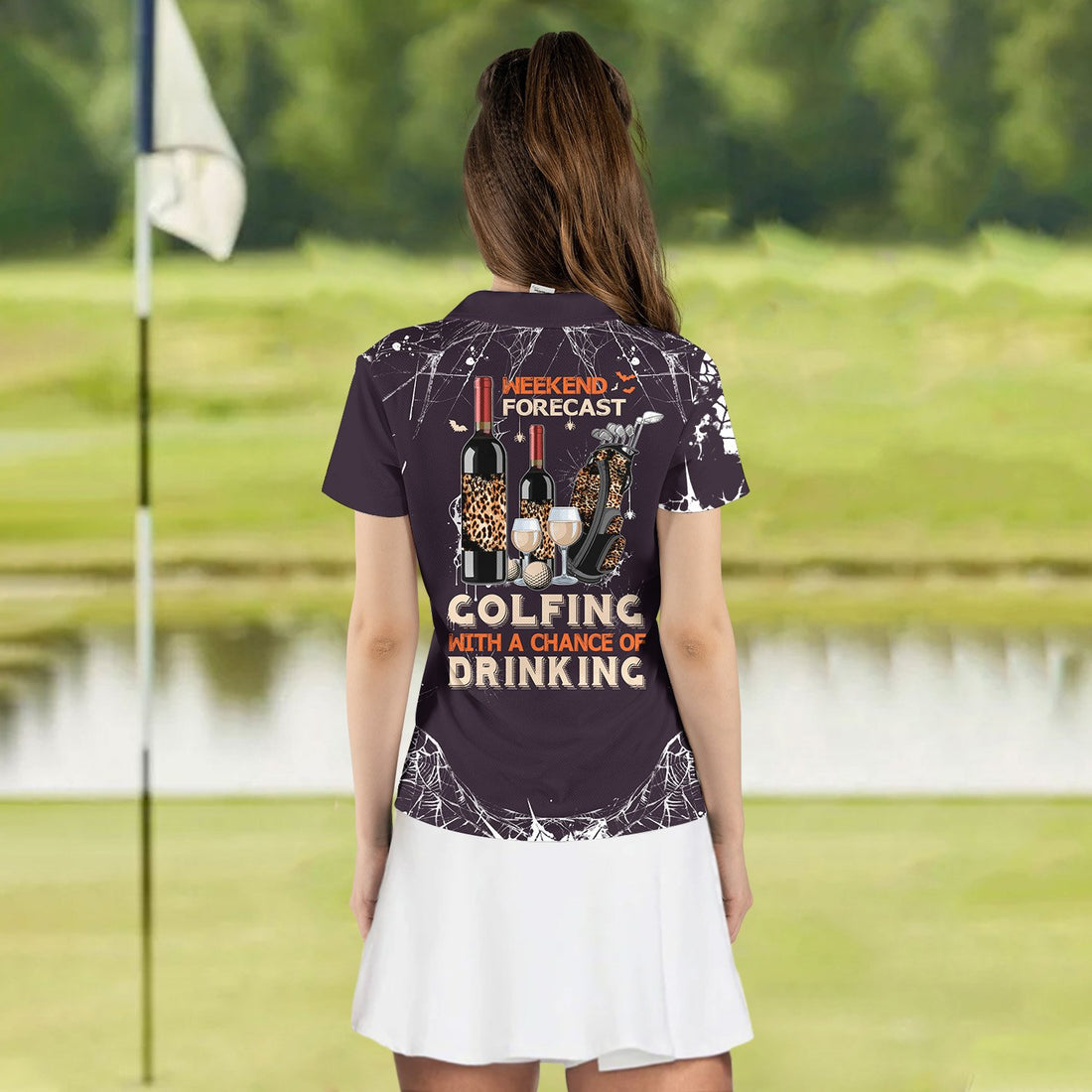 WEEKEND FORECAST GOLFING WITH A CHANCE OF DRINKING Halloween WOMEN POLO SHIRT LVH270401