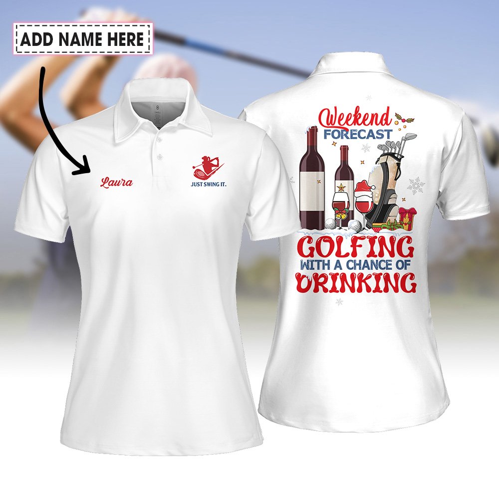 WEEKEND FORECAST GOLFING WITH A CHANCE OF DRINKING Christmas WOMEN POLO SHIRT LVH280401