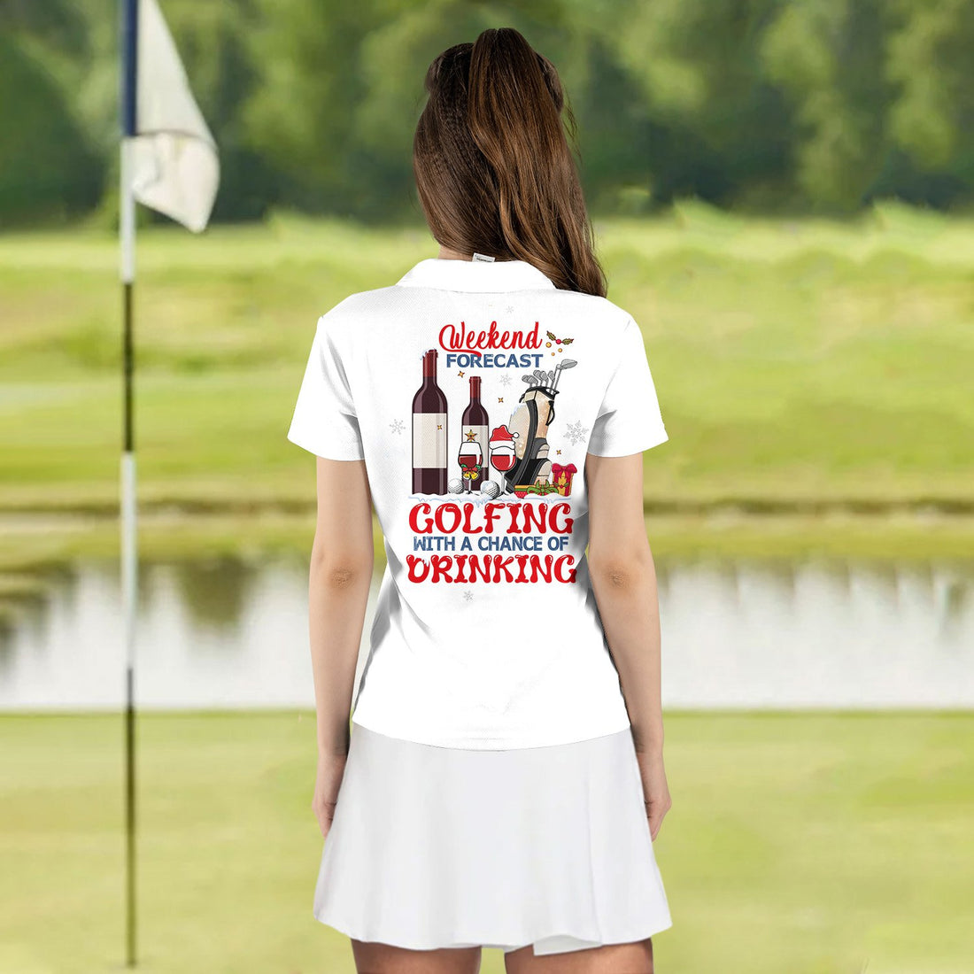 WEEKEND FORECAST GOLFING WITH A CHANCE OF DRINKING Christmas WOMEN POLO SHIRT LVH280401