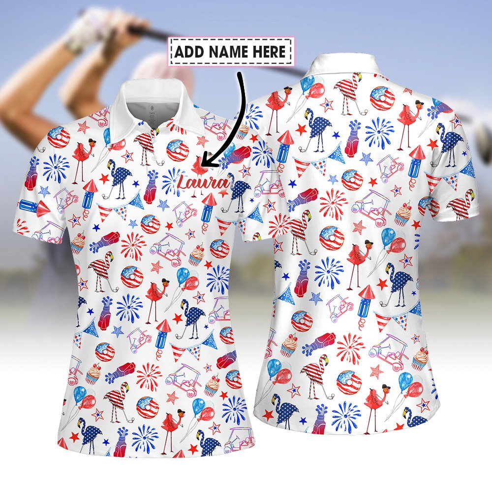 4th Of July Flamingo Pattern Women Polo Shirt LVH290301