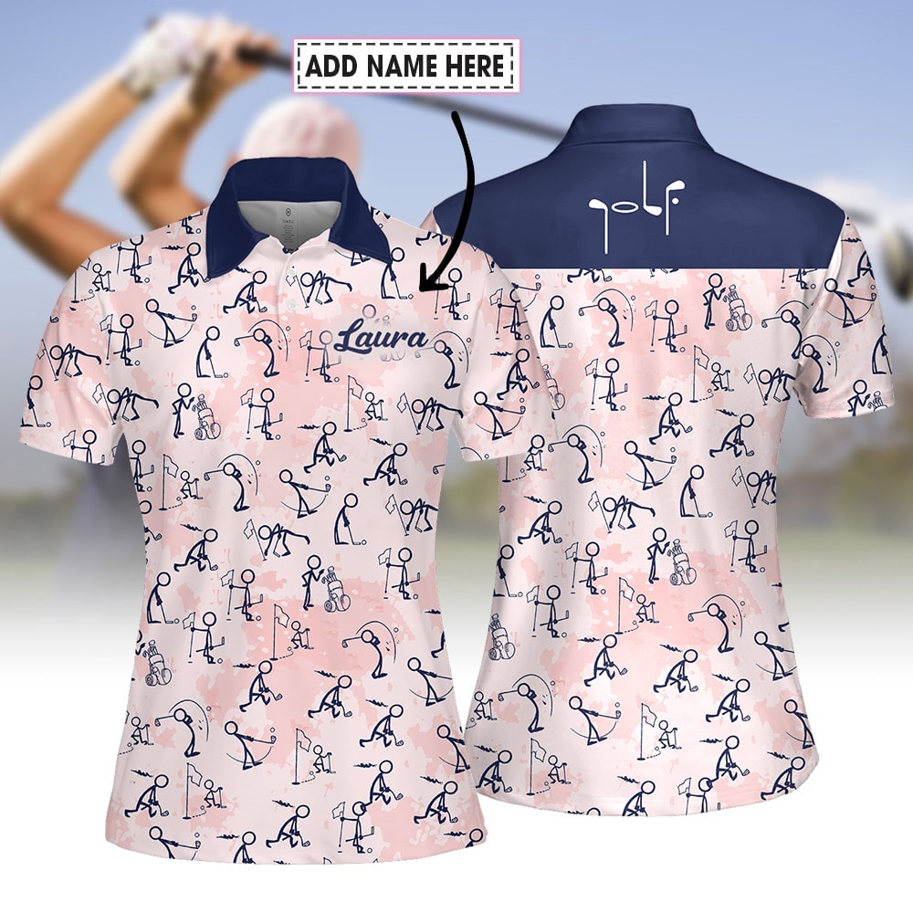 Pink Seamless Golf Stick Figures Women Polo Shirt LVH300101