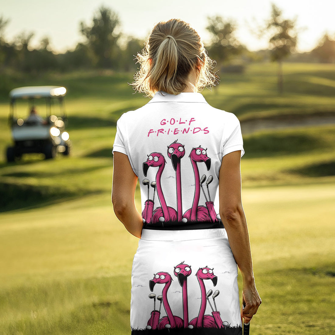 Golf Friends Funny Flamingo Women Polo Shirt LVH090901