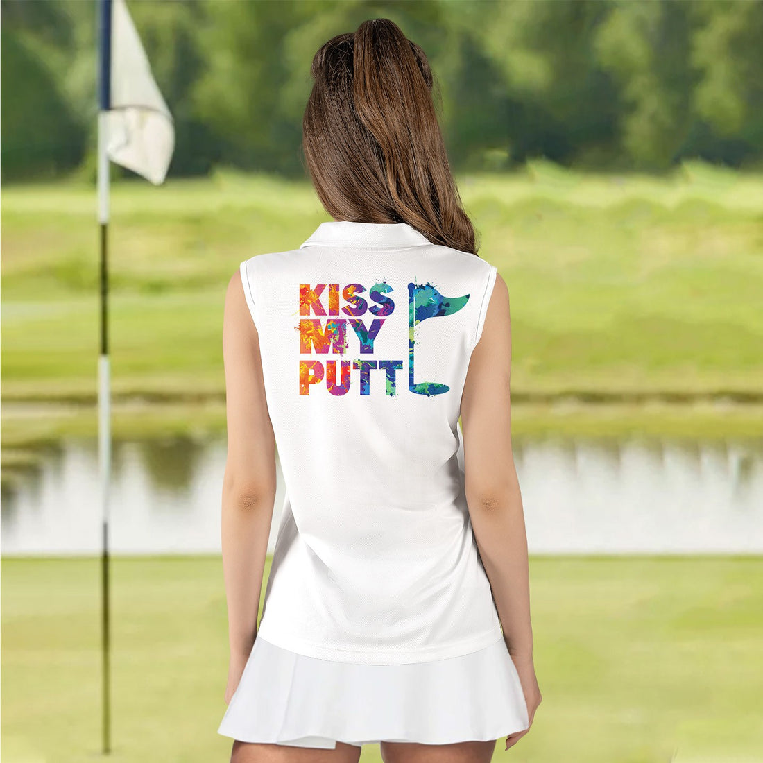 Kiss My Putt Watercolor Women Polo Shirt LVH180301