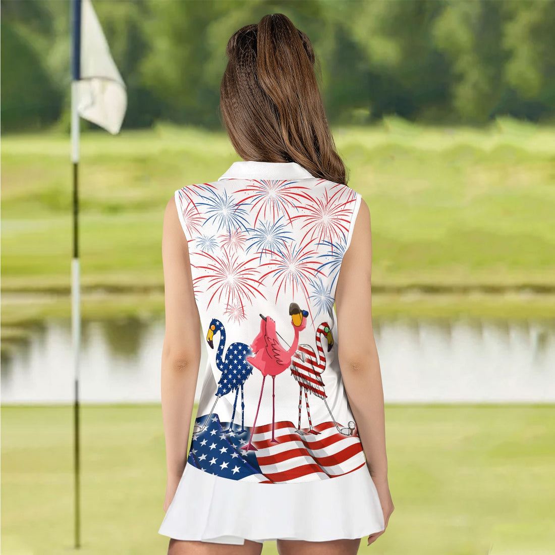 4th Of July Patriotic Funny Flamingo Women Polo Shirt LVH200101